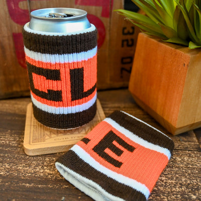 CLE Knit Can Cooler - Brown/Orange