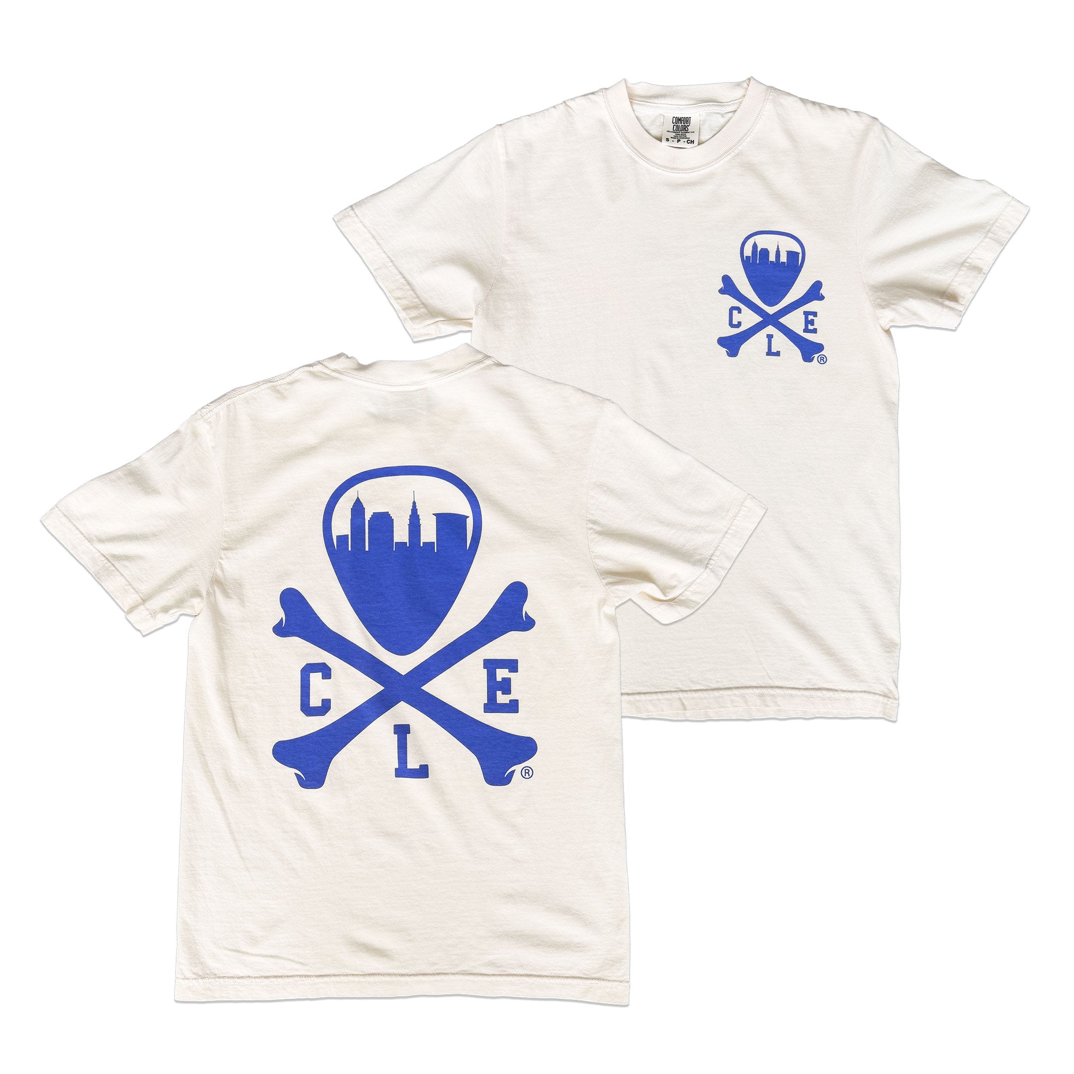 CLE Logo T-Shirt | Ivory with Light Blue Logo | Cleveland Shirt