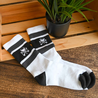 CLE Logo - Striped Crew Socks - Black/Grey