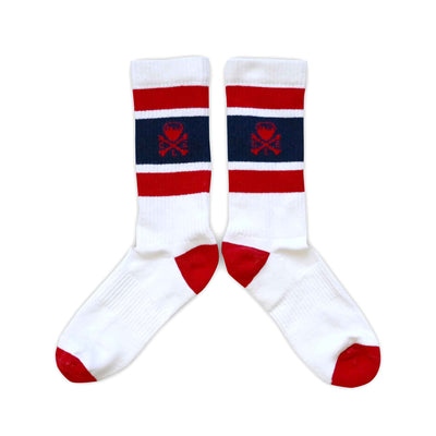 CLE Logo - Striped Crew Socks - Navy/Red