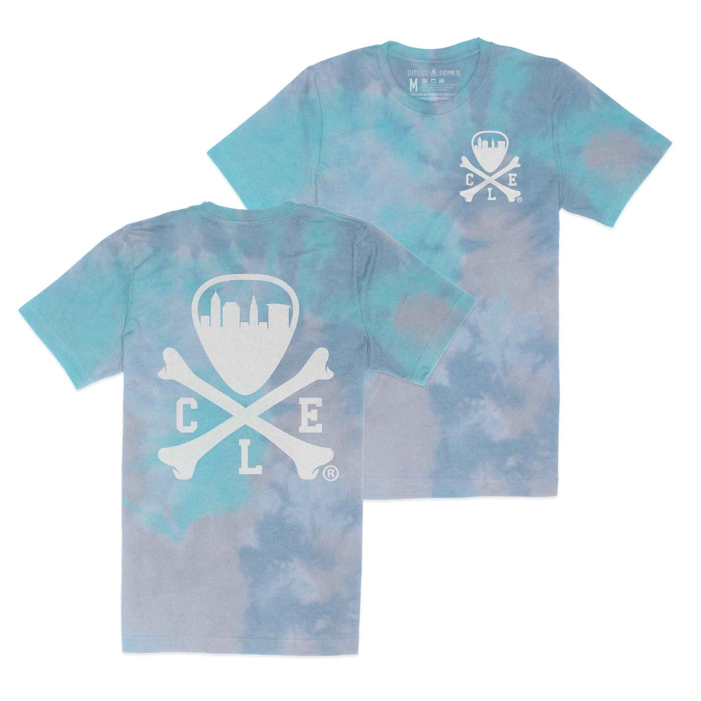 CLE Logo - Unisex Crew T-shirt - Turquoise Tie Dye