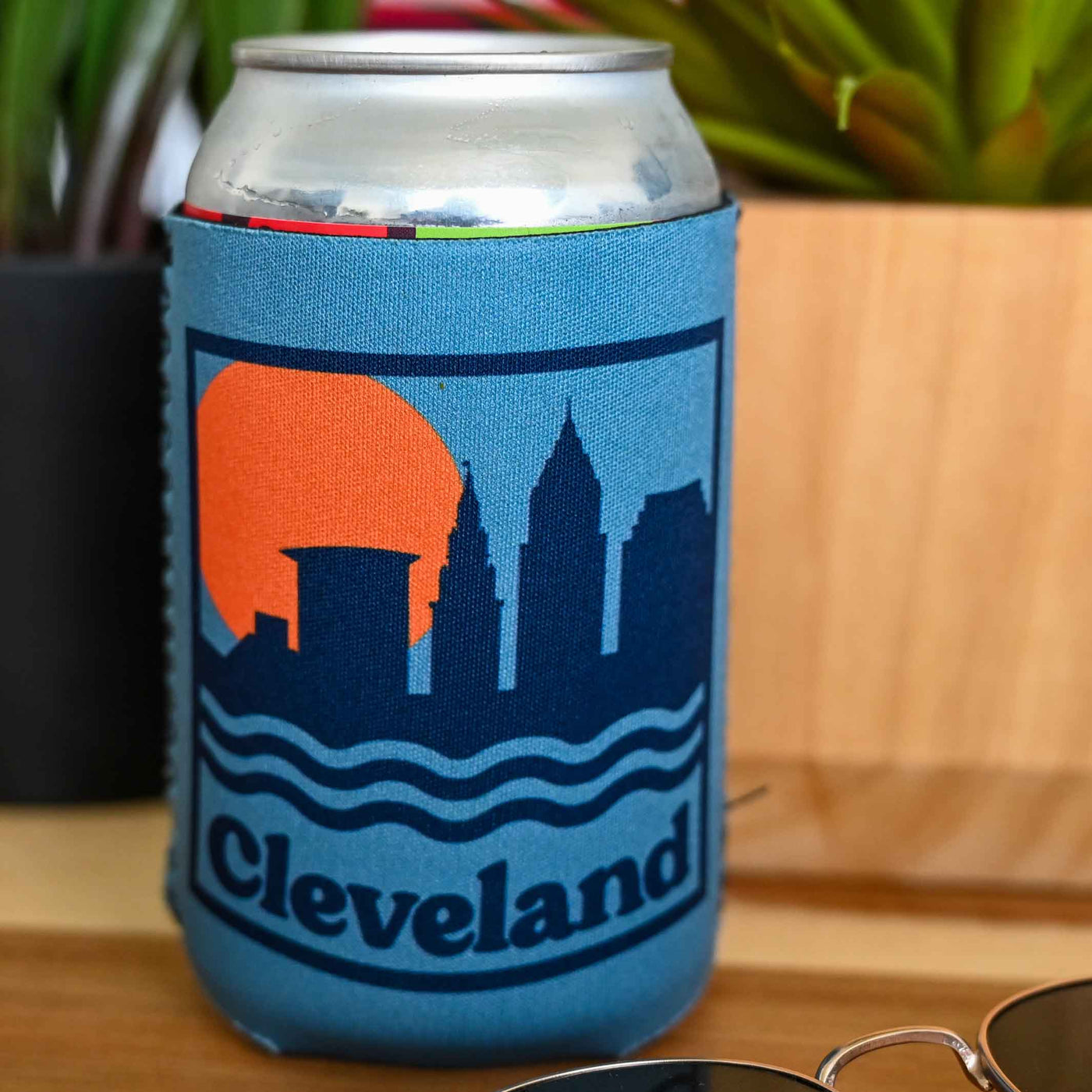 Cleveland Skyline Sunset Neoprene Can Cooler