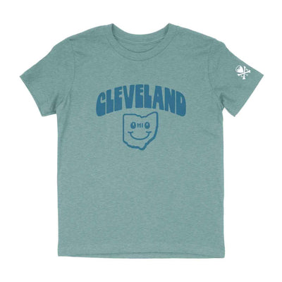 Cleveland Happy Face, Heather Blue Lagoon Youth T-Shirt