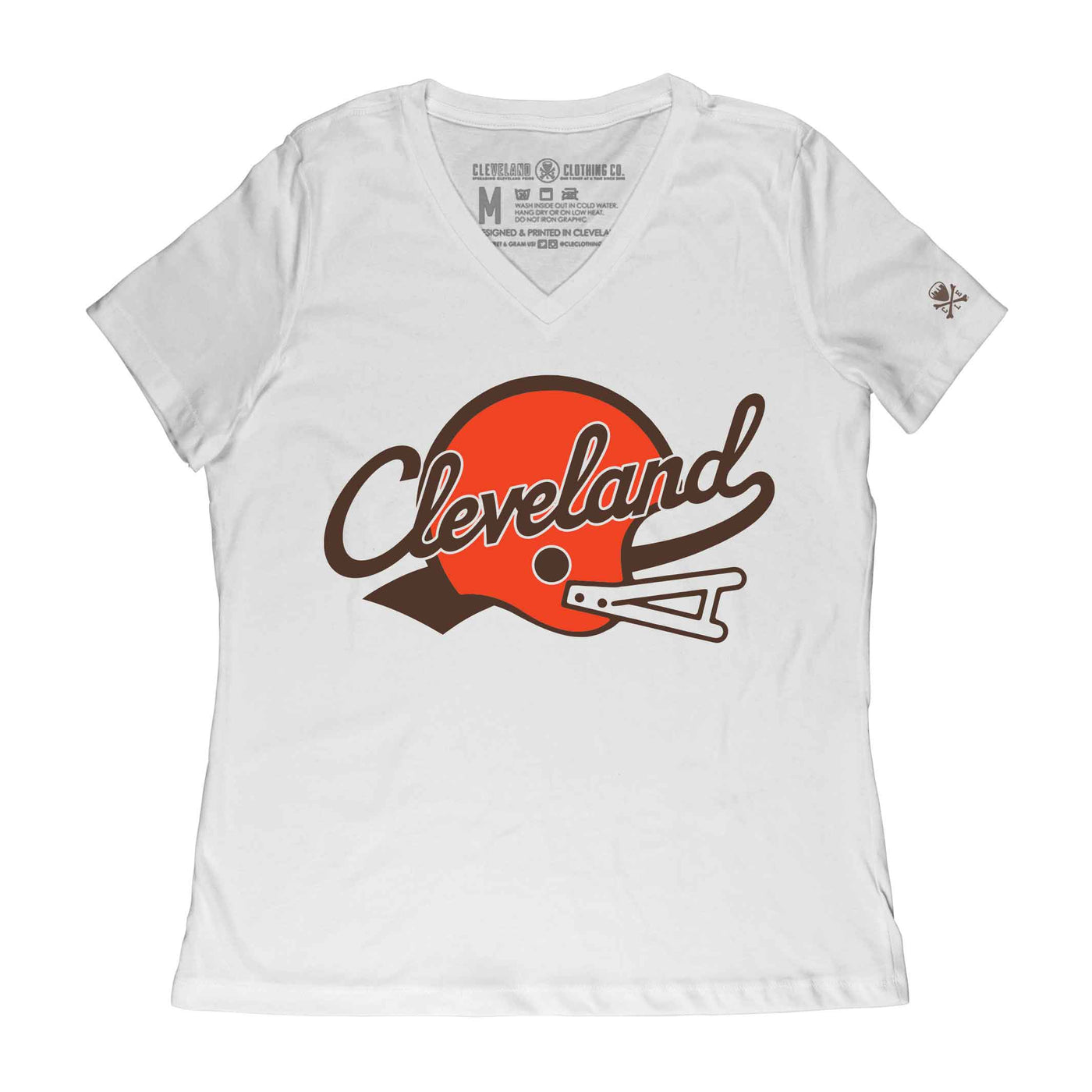 Cleveland Script Helmet - Womens Relaxed Fit Vneck T-Shirt