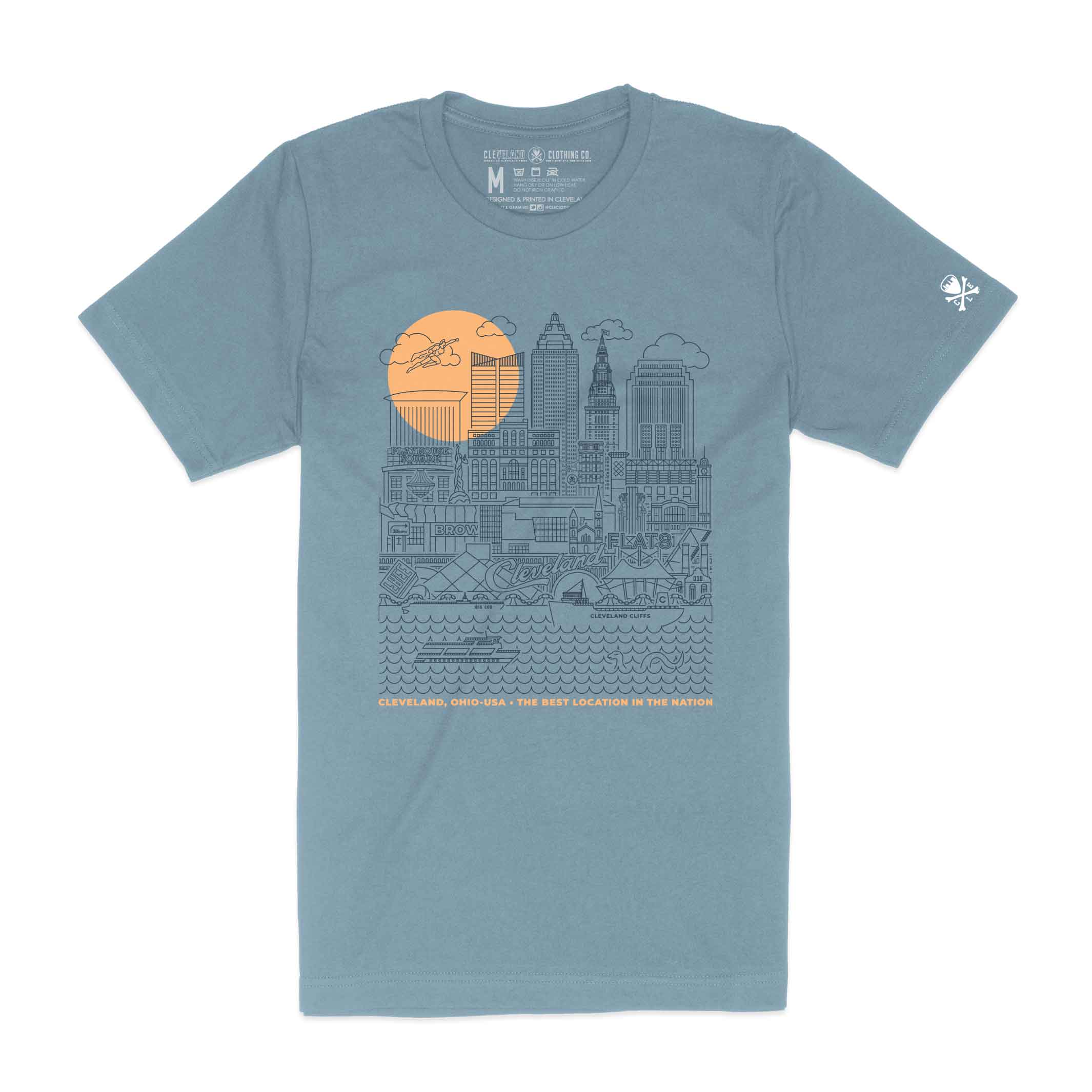 Cleveland Skyline Icons - Unisex/Mens Crew T-shirt - Vintage Denim