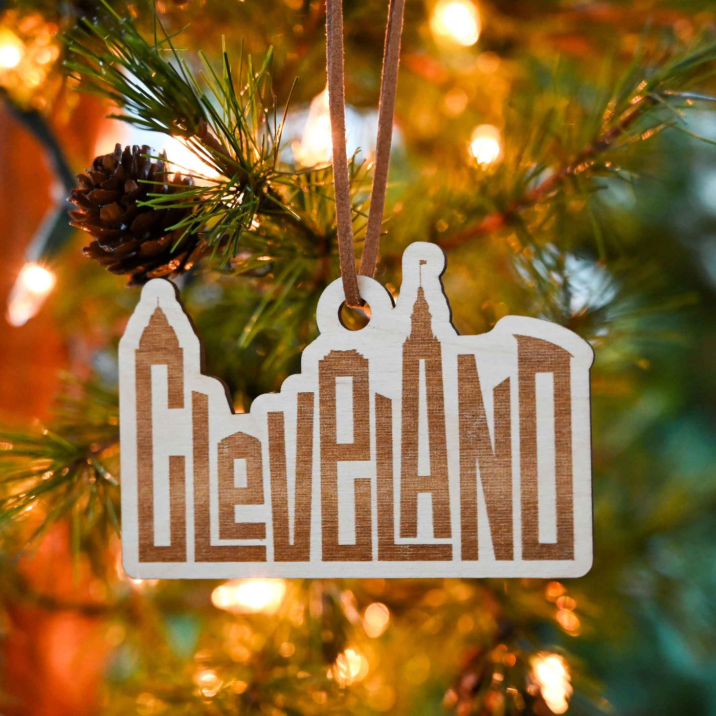 Cleveland Skyline Letters Wood Ornament
