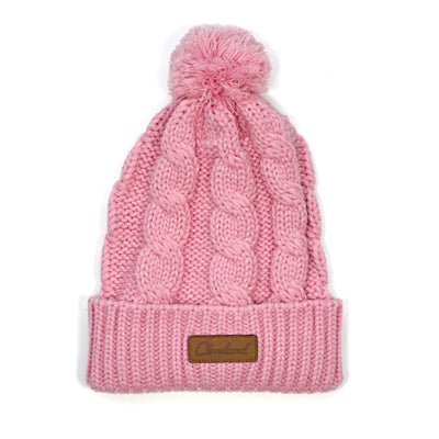 Cleveland Leather Patch Cable Knit Beanie - Pink