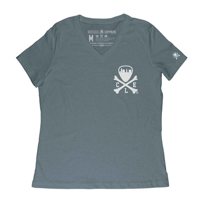 CLE Logo - Womens Relaxed Fit V Neck T-Shirt - Heather Slate