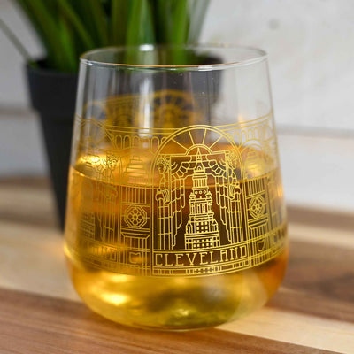 Cleveland Landmarks Stained Glass Wine Glass