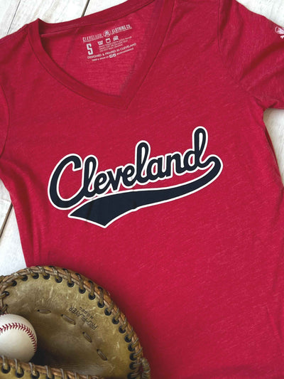 Cleveland Ballpark Script - Womens Relaxed Fit Vneck T-Shirt