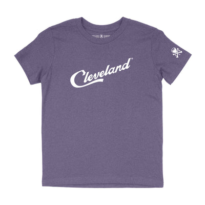 Cleveland Script Youth Crew T-Shirt - Purple