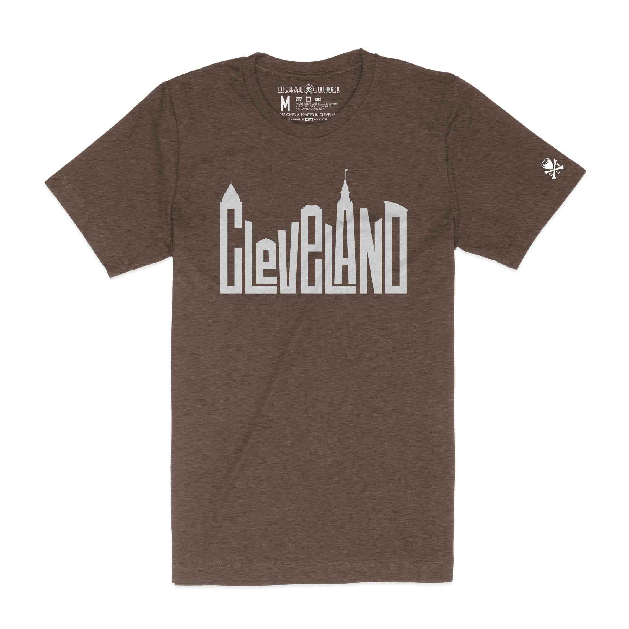 Cleveland Skyline Letters - Unisex Crew T Shirt, Tee, T-Shirt - Heather Brown 2x