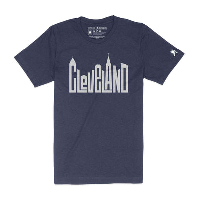 Cleveland Skyline Letters - Navy - Unisex Crew T-Shirt