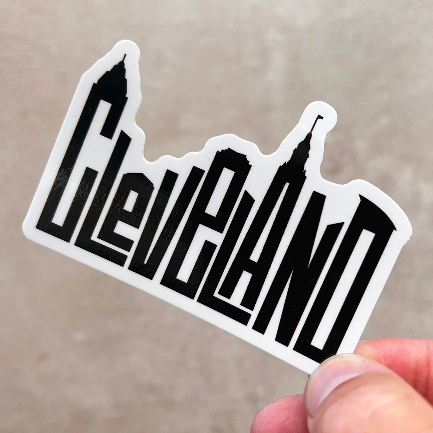 CLE Sticker, Cleveland Skyline Letters