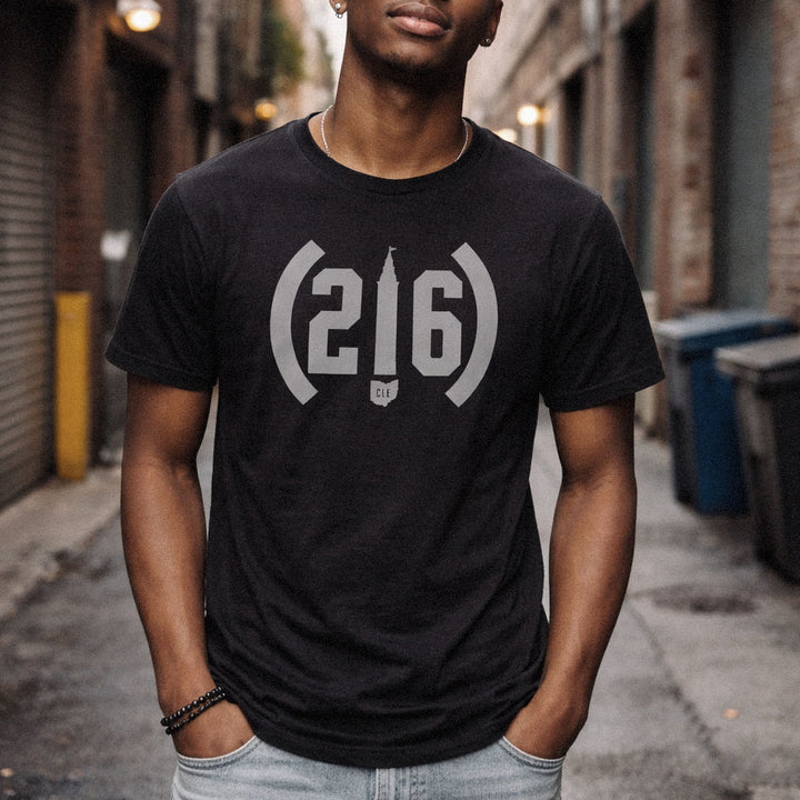 216 Vintage Tower Black Heather Crew T-Shirt | Cleveland Clothing Co