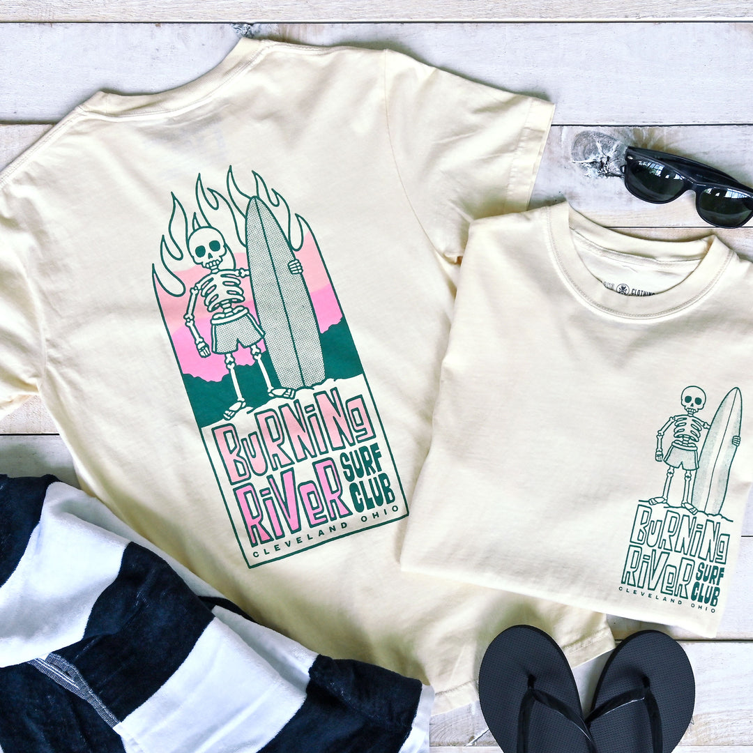 Burning River Surf Club - Indie Retro - Mens/Unisex Crew T-shirt