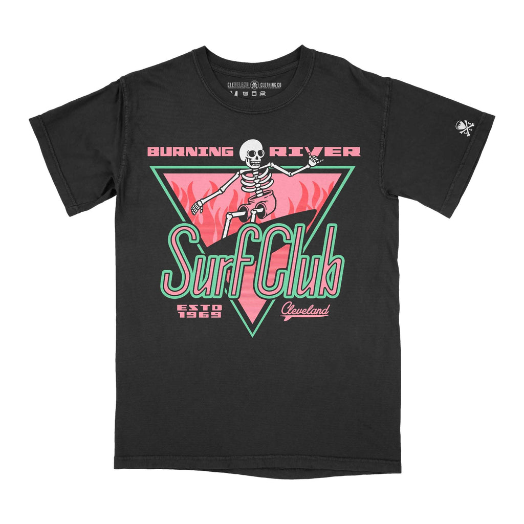 Burning River Surf Club - Vaporwave - Mens/Unisex Crew T-Shirt - Black