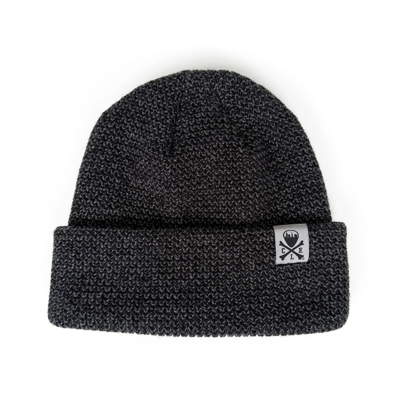 CLE Logo Shallow Rib Knit Beanie - Black