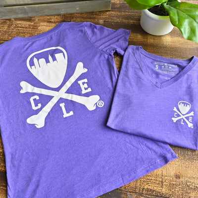 CLE LOGO - WOMENS RELAXED FIT VNECK T-SHIRT - Heather Purple