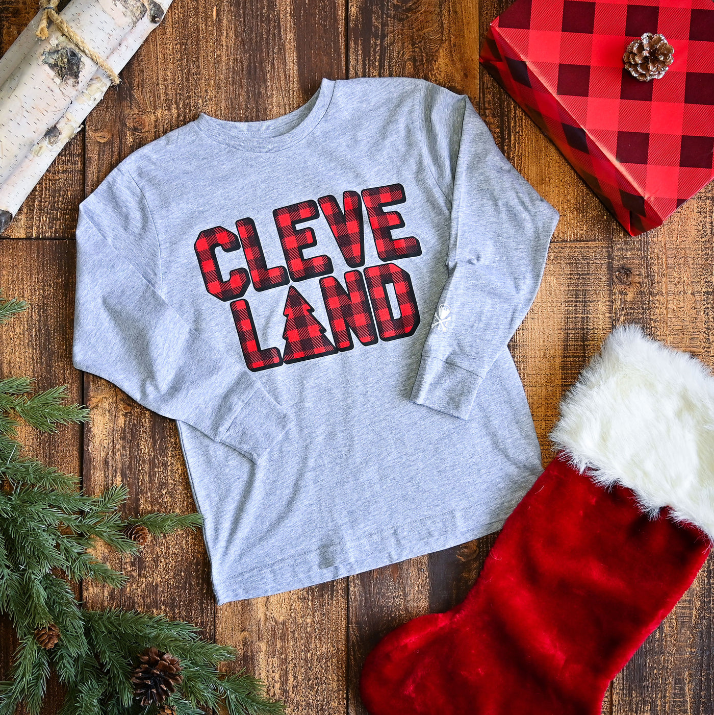 CLEVELAND - Buffalo Plaid - Youth Long Sleeve Crew Tshirt