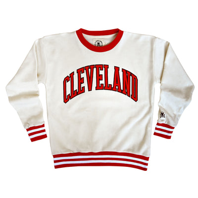 Men's Starter White Cleveland Browns Crew Neck Sweatshirt With Zip Pockets