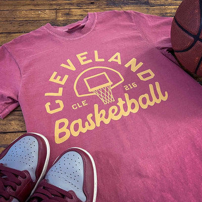 Cleveland Basketball Hoop Script - Mens/Unisex Crew T-shirt