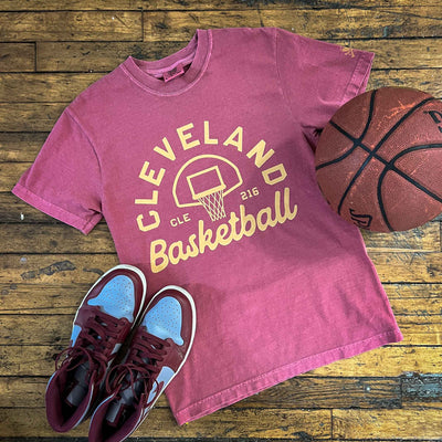 Cleveland Basketball Hoop Script - Mens/Unisex Crew T-shirt