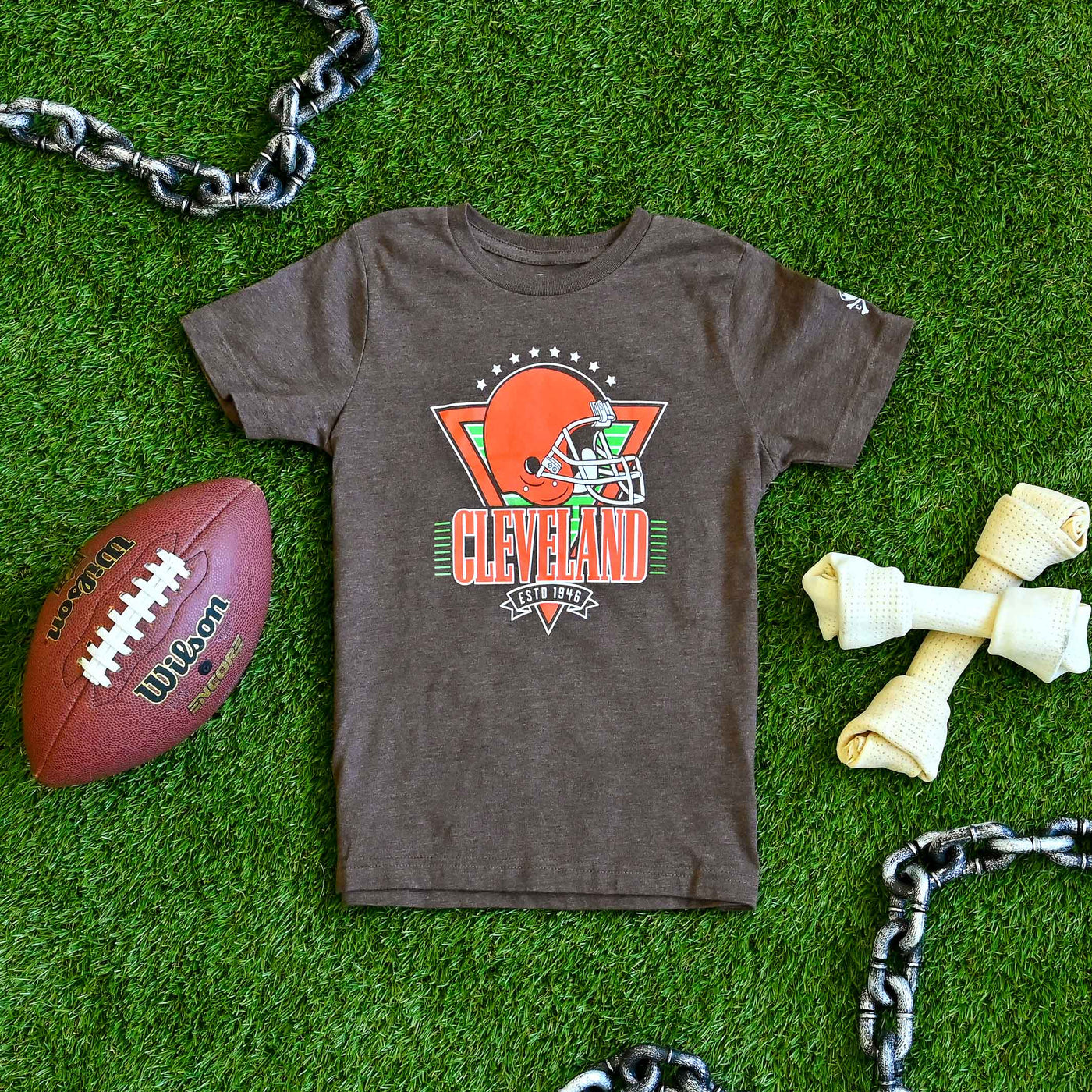 Cleveland Football Helmet Throwback - Youth Crew T-Shirt