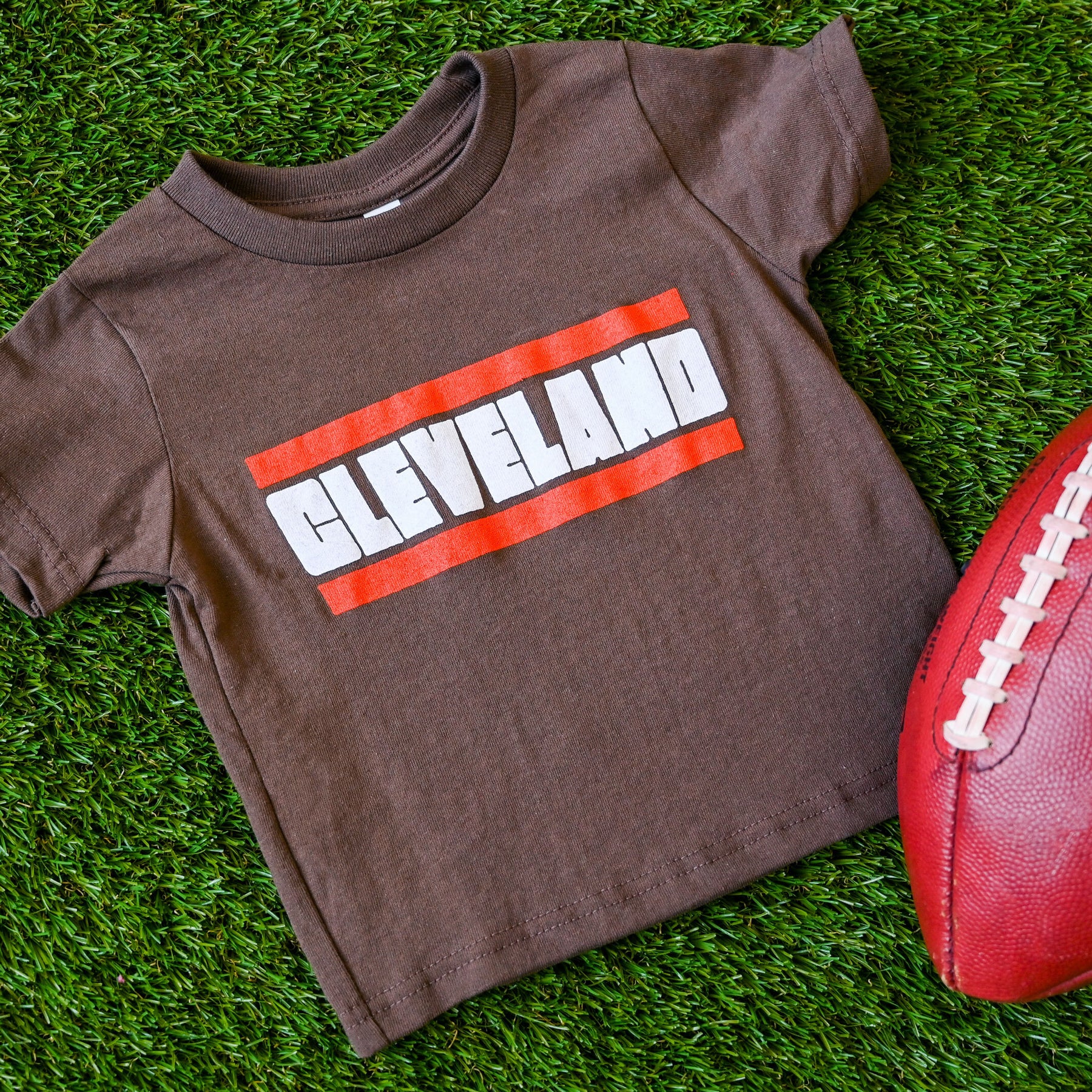 Cleveland Football Stripe - Toddler Crew T Shirt, Tee, T-Shirt T-Shirt Brown / 2T