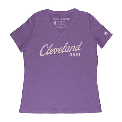 Cleveland Heart Script - Womens Relaxed Fit V-Neck T-Shirt