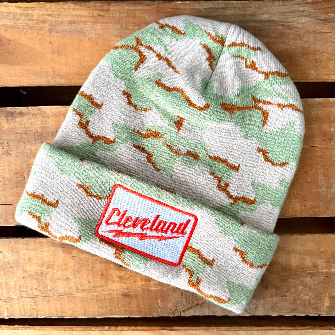 Cleveland Lightning Bolt Camo Knit Beanie