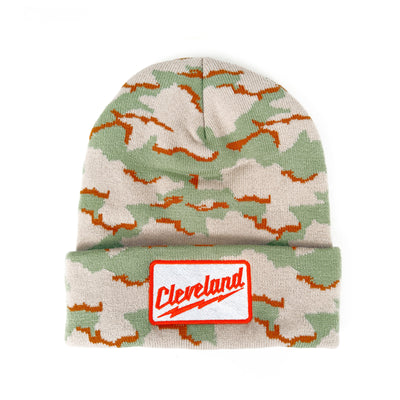 Cleveland Lightning Bolt Camo Knit Beanie