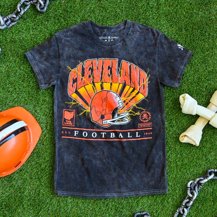 Cleveland Lightning Helmet T-Shirt – Mineral Wash Crew | CLE