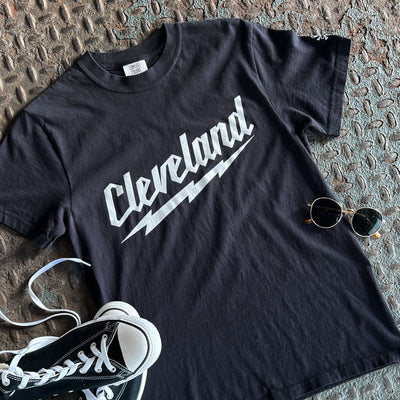 Cleveland Rock Script Lightning Bolt - Mens/Unisex Crew T-shirt