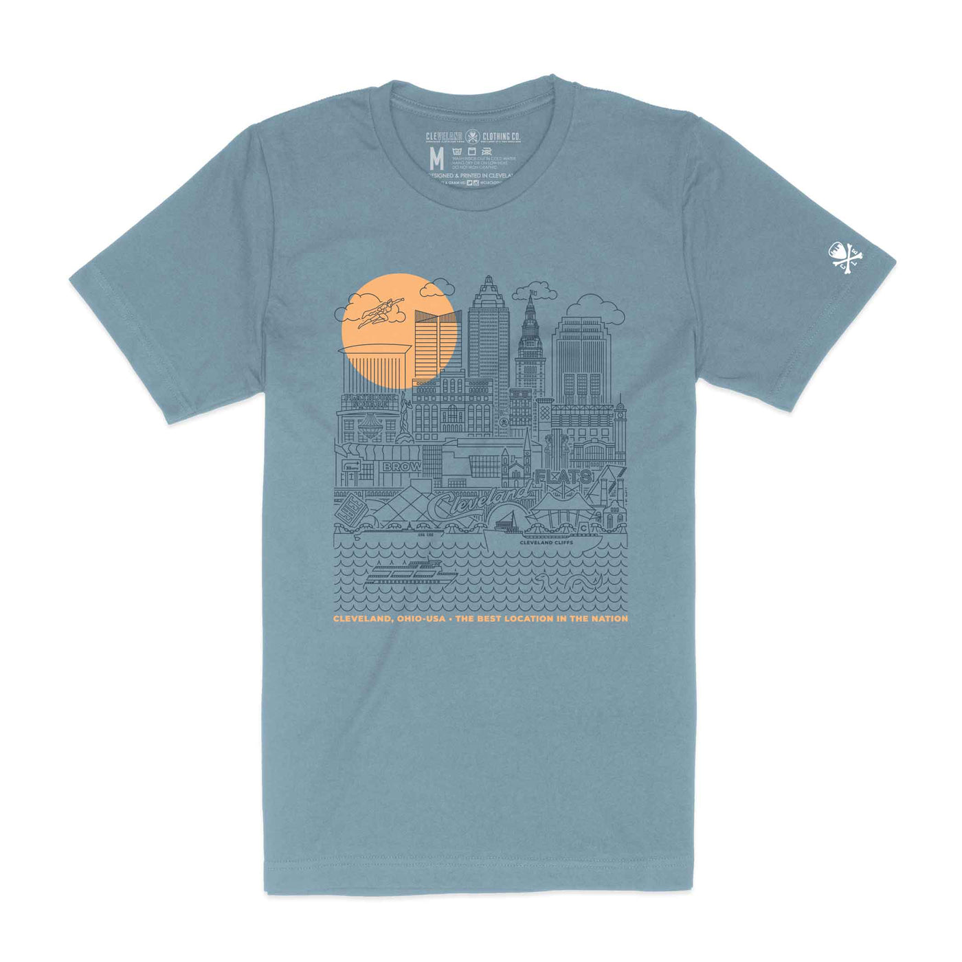 Cleveland Skyline Icons - Unisex/Mens Crew T-shirt - Vintage Denim
