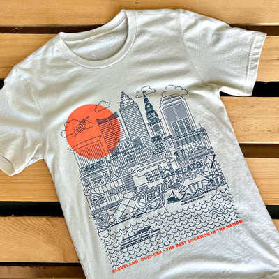 Cleveland Skyline Icons, Heather Oatmeal - Mens/Unisex Crew T-shirt