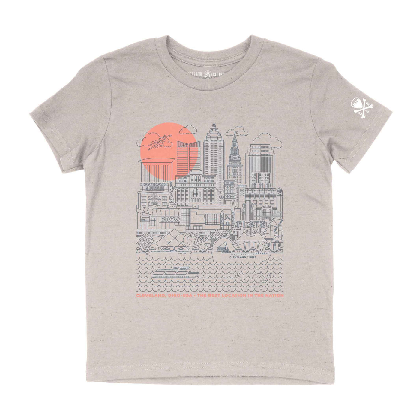 Cleveland Skyline Icons, Heather Dust - Youth Crew T-shirt