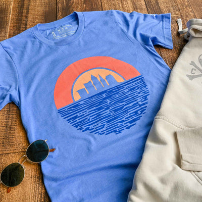 Cleveland Sunset - Unisex Crew T-Shirt - Heather Blue