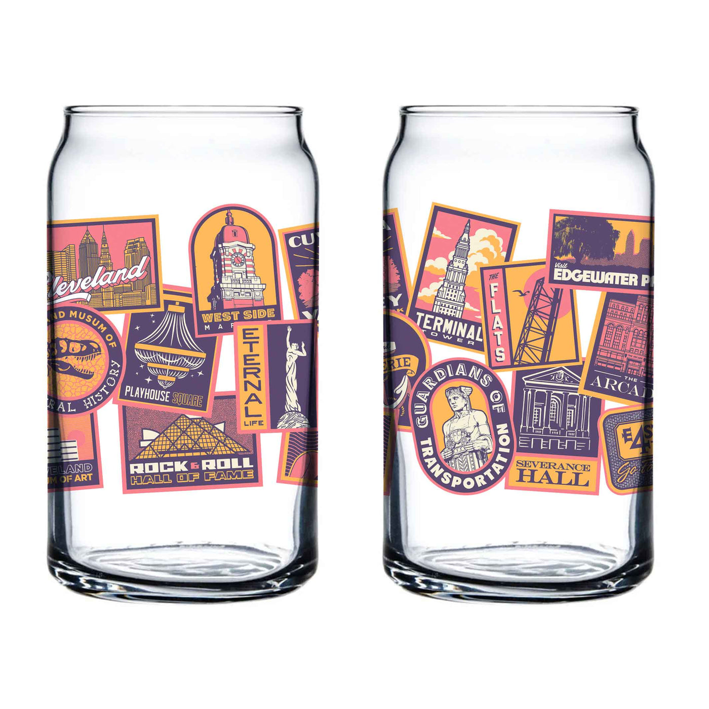Explore Cleveland Landmarks - 16 oz Pop Can Glass