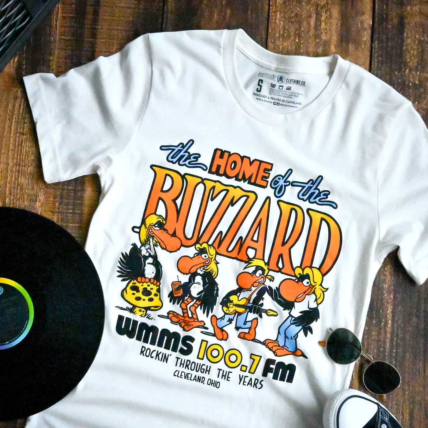 WMMS 100.7 FM The Buzzard - Rockin Through The Years - Unisex Crew T-Shirt  *Officially Licensed