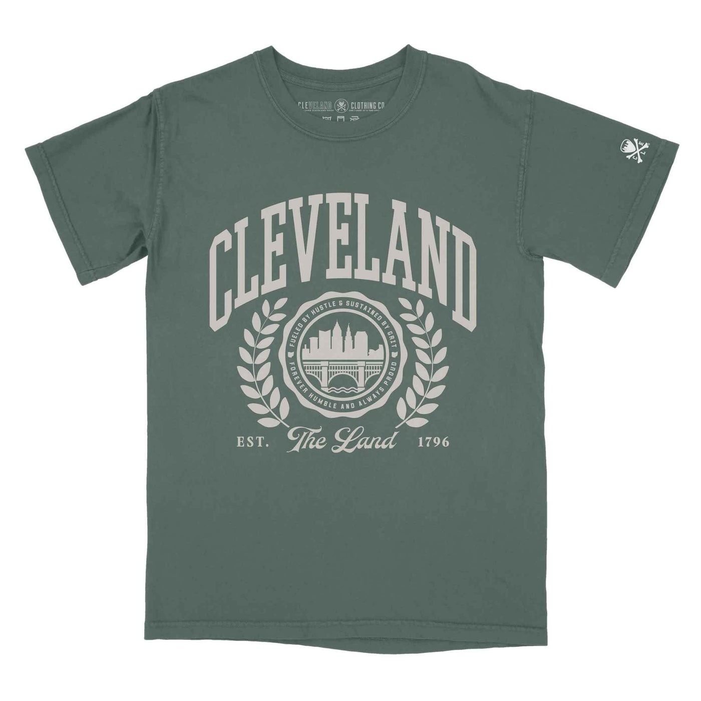 Cleveland Collegiate Seal - Mens/Unisex Crew T-shirt - Blue Spruce