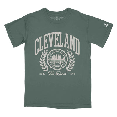 Cleveland Collegiate Seal - Mens/Unisex Crew T-shirt - Blue Spruce