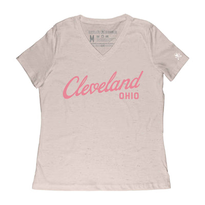 Cleveland Heart Script - Womens Relaxed Fit V-Neck T-Shirt