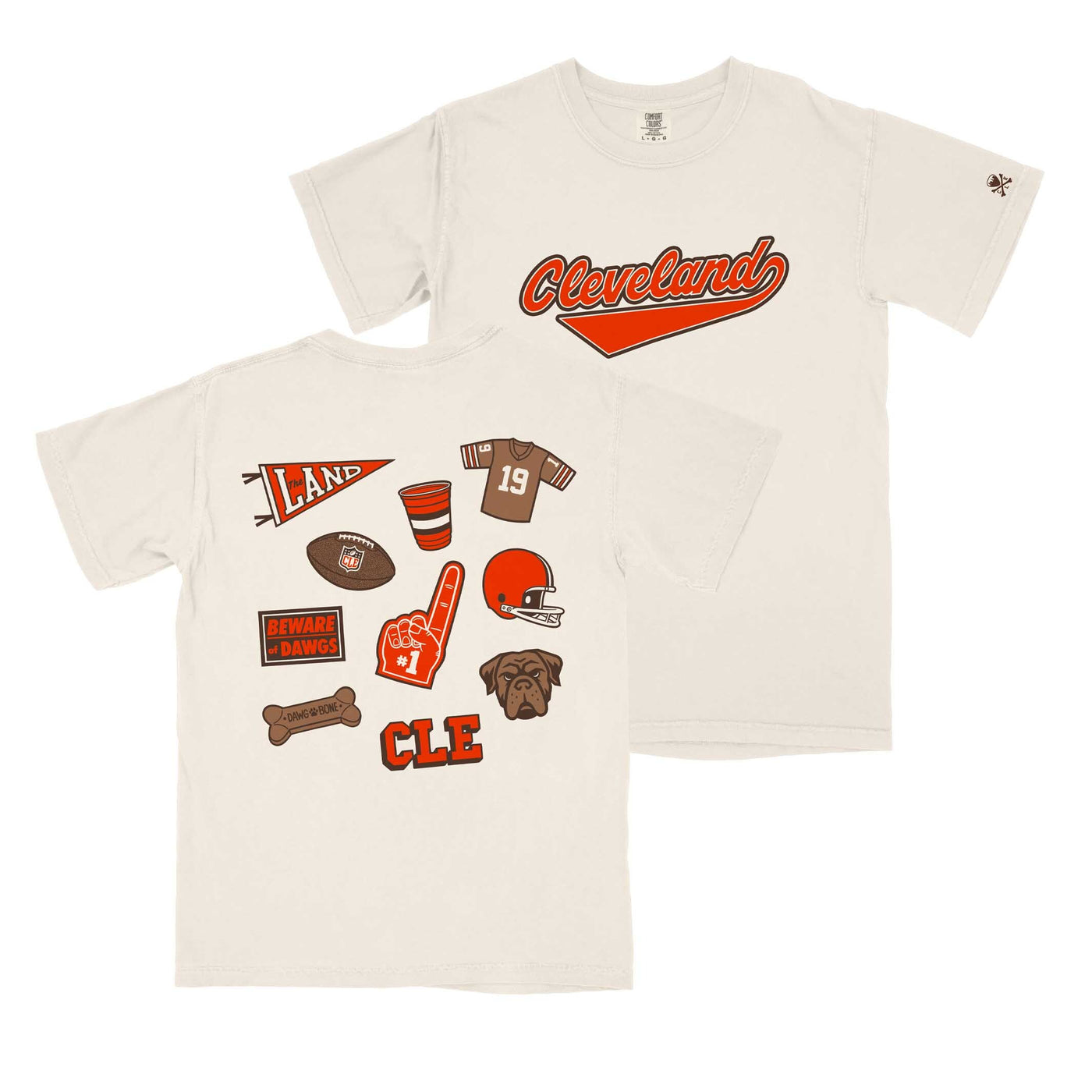 Cleveland Football Patches - Mens/Unisex Crew T-shirt - Ivory