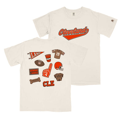 Cleveland Football Patches - Mens/Unisex Crew T-shirt - Ivory