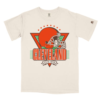 Cleveland Football Helmet Throwback -  Mens/Unisex Crew T-Shirt - Ivory