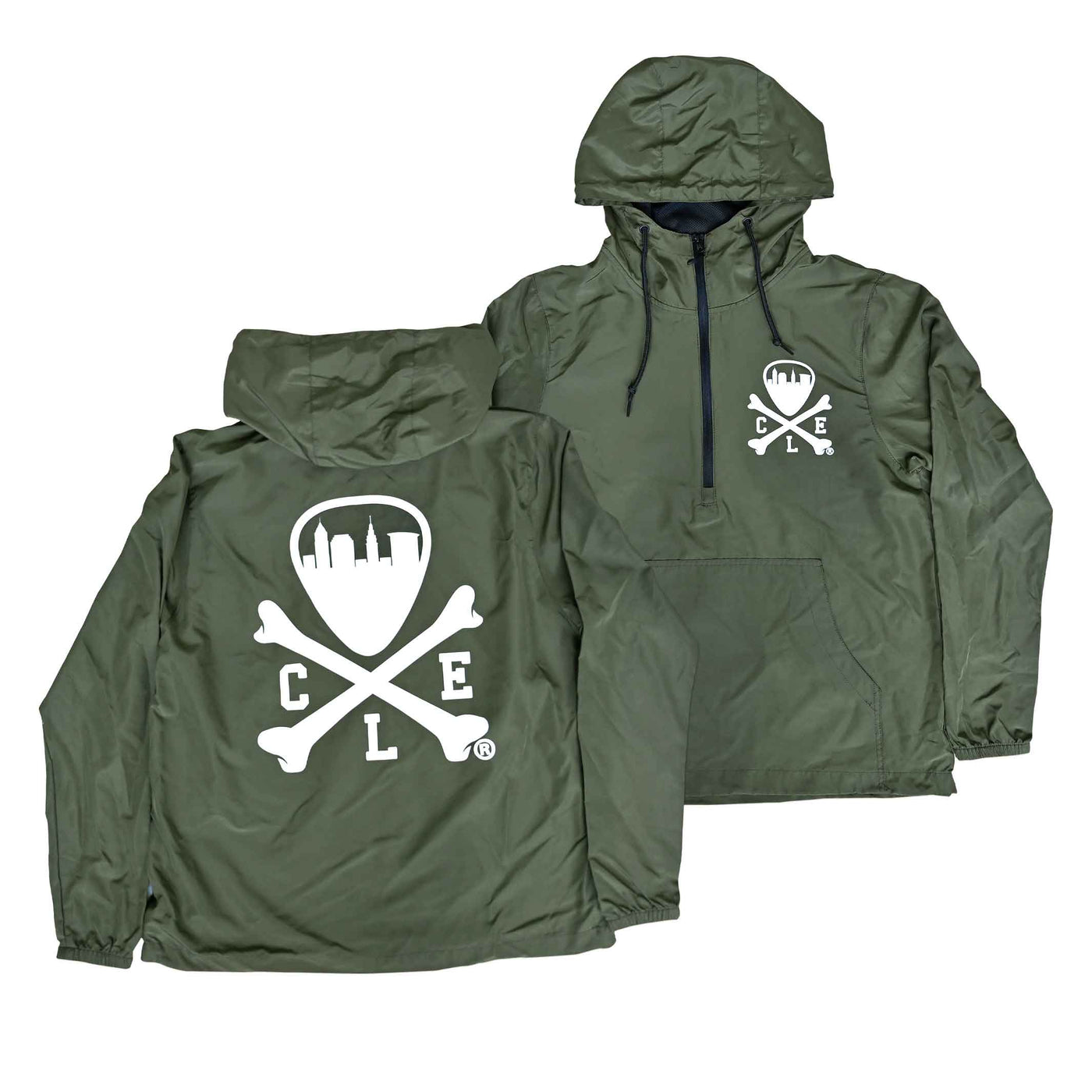 CLE Logo Quarter Zip Windbreaker - Army Green